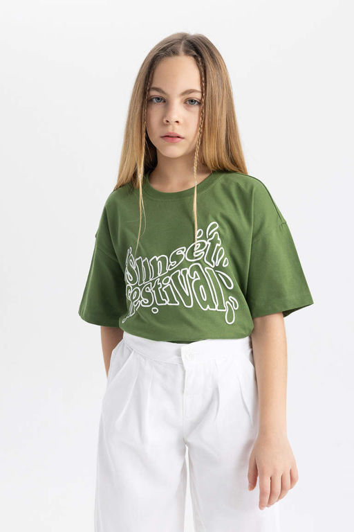 Футболка с короткими рукавами и принтом для девочек Relax Fit - Defacto фото 3