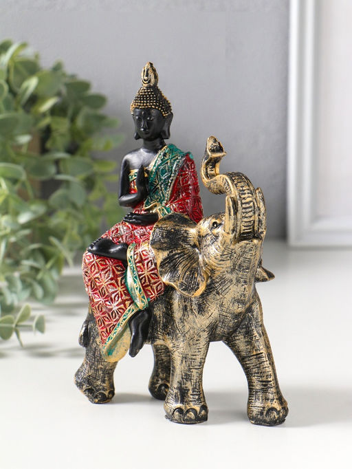 Фигурка полистоун «Будда в ярком наряде, на слоне», 5.5×11×16.5 см
