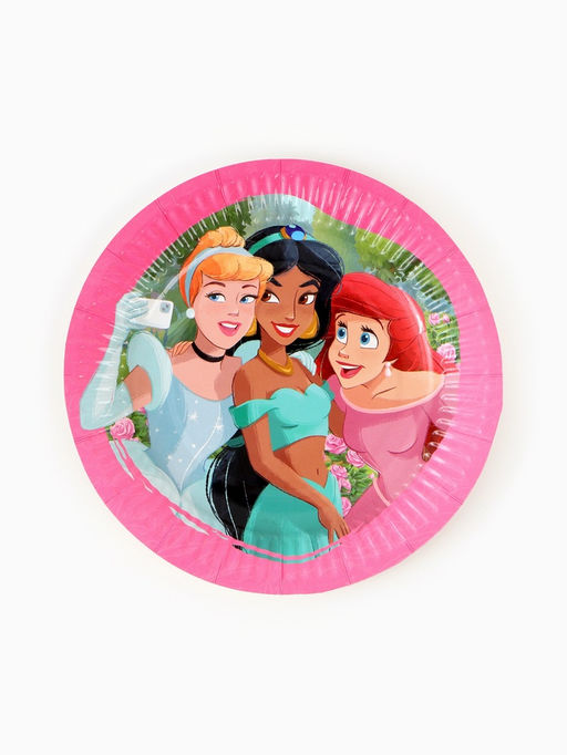 Посуда одноразовая бумажная на 10 персон: стаканы, тарелки, скатерть, Принцессы