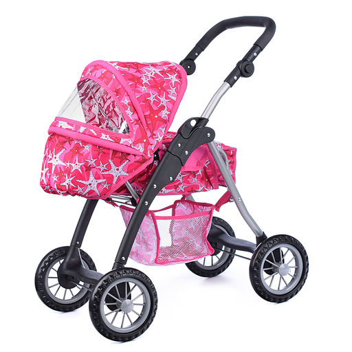 Коляска зима-лето для кукол, металлическая, с люлькой-переноской, с корзиной, цвет вишенка