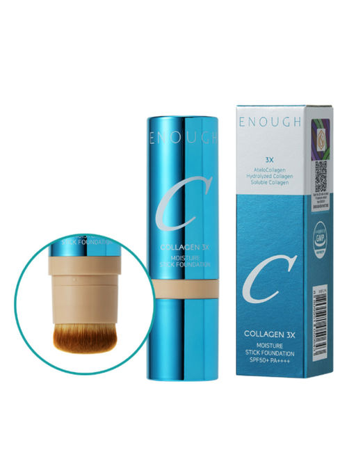 Enough Увлажняющая тональная основа-стик с кистью / Collagen 3X Moisture Stick Foundation #21N, прозрачный бежевый, 14 г