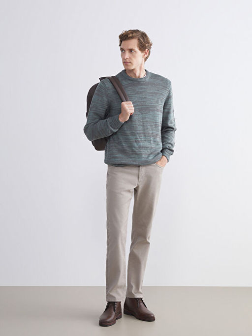 Bisiklet Yaka Desenli Erkek Triko Kazak