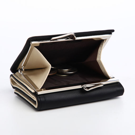 Кошелёк женский на кнопке, 10.5×3×8.5 см, однотонный, чёрный