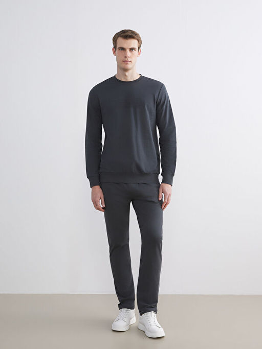 Bisiklet Yaka Bask?l? Erkek Sweatshirt