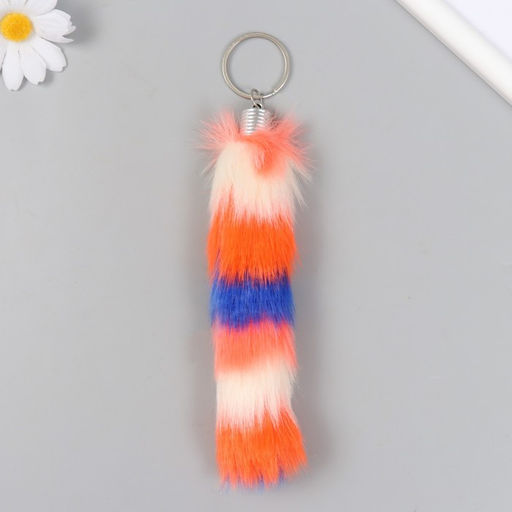 Цена за 12 шт. Пушистик на кольце "Хвост разноцветные полоски" МИКС h=15 см