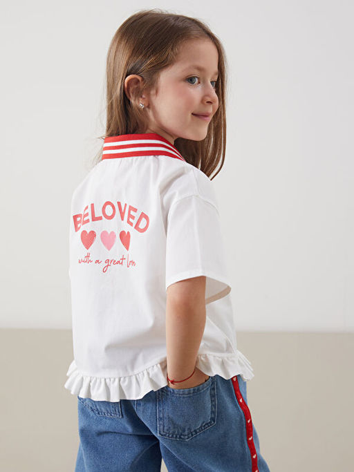 Polo Yaka Bask?l? K?z ?ocuk G?mlek