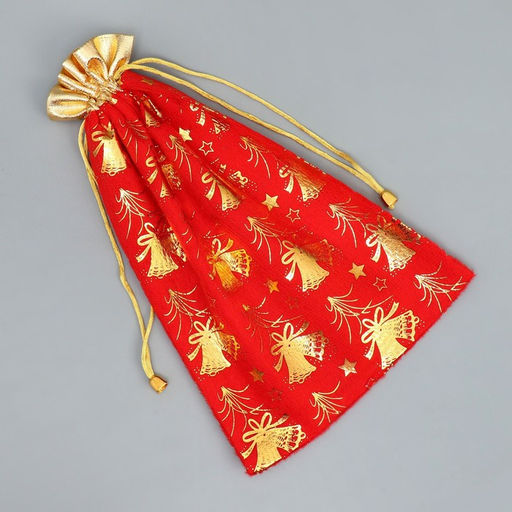 Мешочек подарочный плюш «Новогодний звон», колокольчики, тиснение, 20×30 см ± 1.5 см