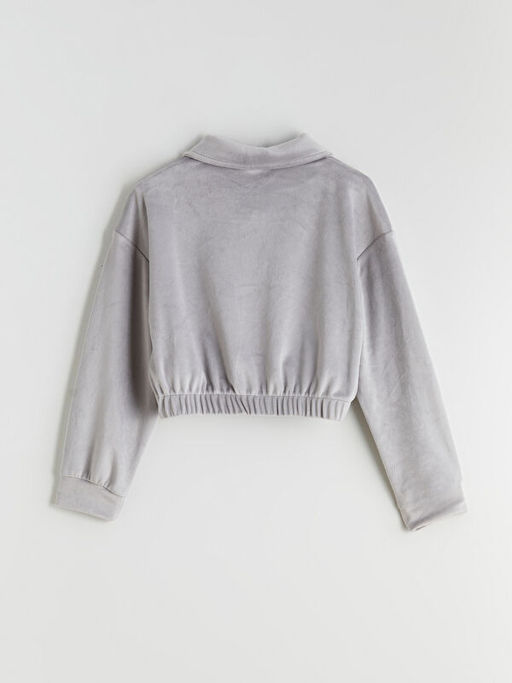 Polo Yaka Kadife K?z ?ocuk Sweatshirt