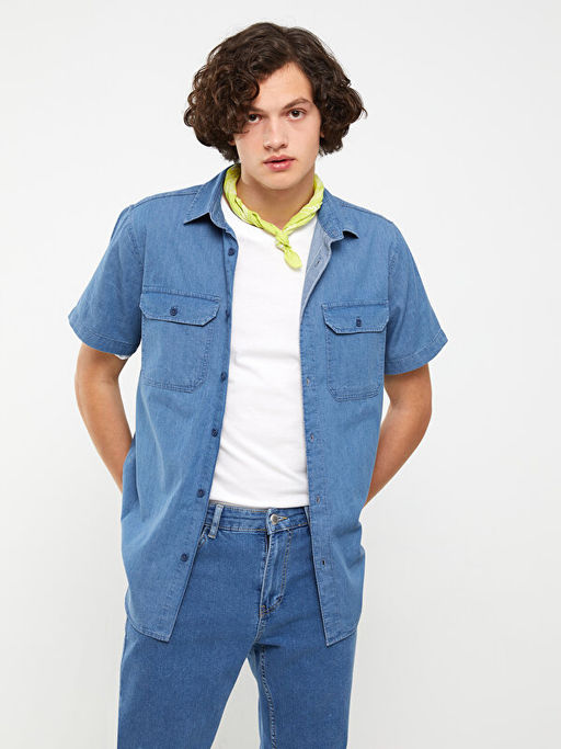 Regular Fit K?sa Kollu Erkek Jean G?mlek