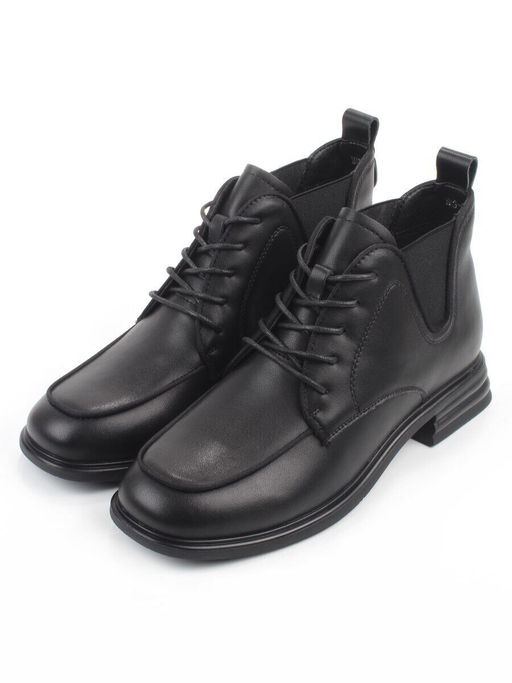 01-M43-23 BLACK Ботинки демисезонные женские (натуральная кожа, байка)