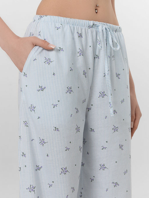 Брюки домашние женские голубые с цветочным принтом - Mark formelle фото 4