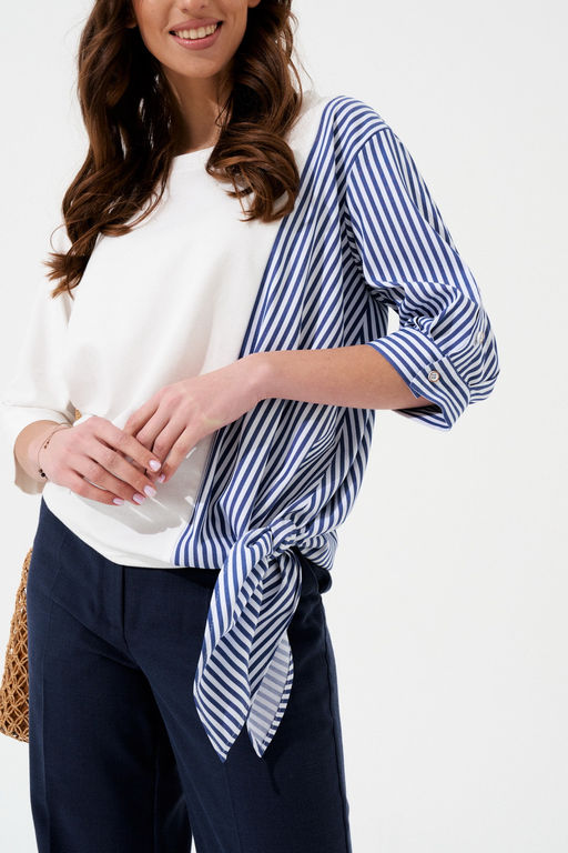 Хлопковая блуза Lesia (Цвет: Белый со вставкой в синюю полоск) - Morozov Amavie фото 3