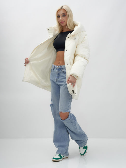 Куртка летучая мышь женская с капюшоном зимняя бежевого цвета 9617B - Mtforce фото 15