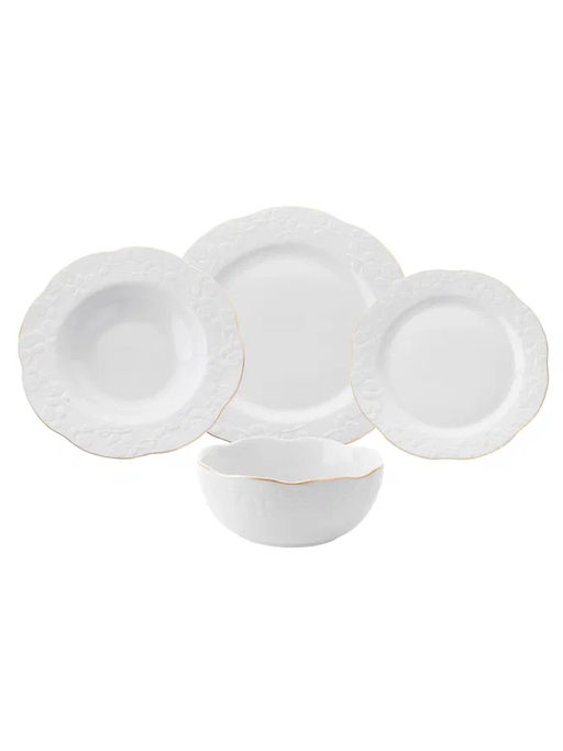 Столовый сервиз фарфоровый 24 предмета (6 персон), арт. 0800-WHT/GD-24