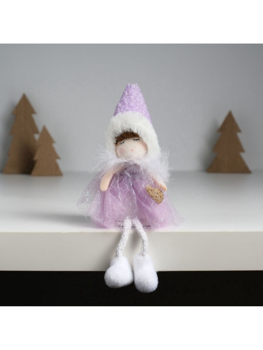 Интерьерная кукла текстильная Девочка в сиреневом платьишке с пушистым воротником, 7.2?7?18 см - Simaland фото 2