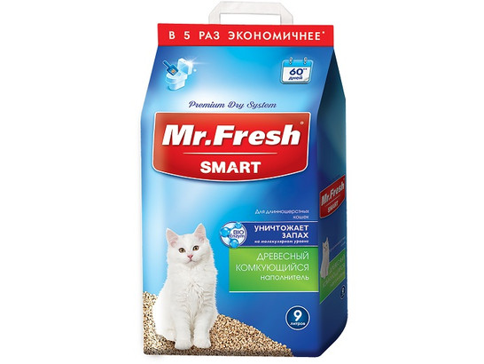 Наполнитель М.Фреш Смарт 9л/4,4кг древесн.-комк., д/длиннош.кошек, F605, Неотерика, 2шт.упак.