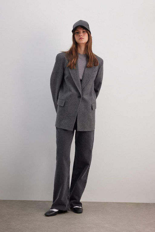 Фланелевая куртка-блейзер стандартного кроя с воротником - Defacto фото 3