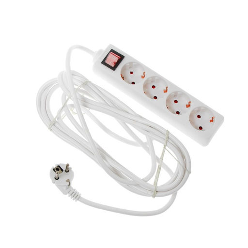 Удлинитель Luazon Lighting, 4 розетки, 5 м, 16 А, 3500 Вт, 3х1.5 мм2, с заземлением, с выключателем,