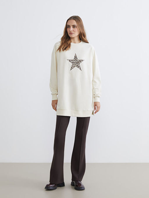Ta?l? Oversize Kad?n Sweatshirt Tunik