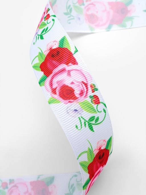 Лента репсовая Пионы, 25 мм, 181 м, разноцветная