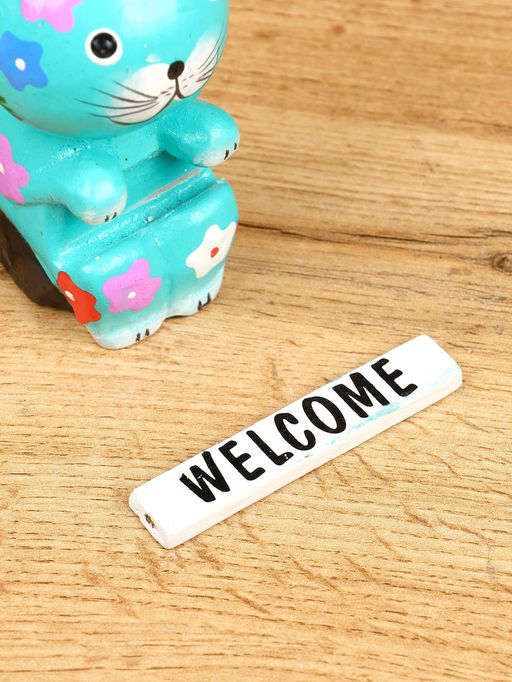 Сувенир «Кот с табличкой WELCOME», 8×5×10 см, дерево, бирюзовый