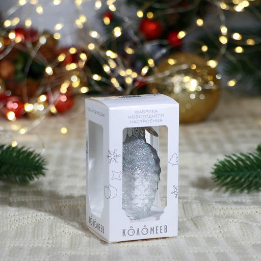 Ёлочное украшение Шишка в снегу, в подарочной упаковке, h=8 см, серебро - Simaland фото 4