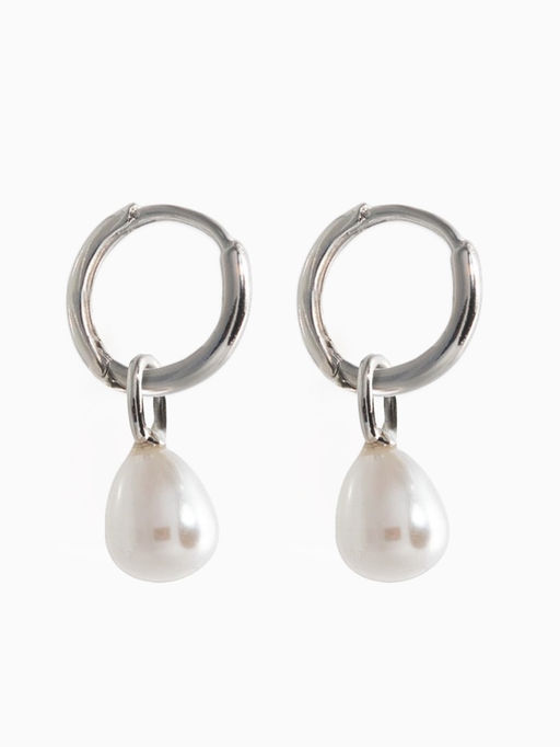 Серьги жемчуг "Бусина на ножке", цвет белый в серебре