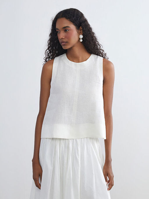 Bisiklet Yaka %100 Keten Bluz