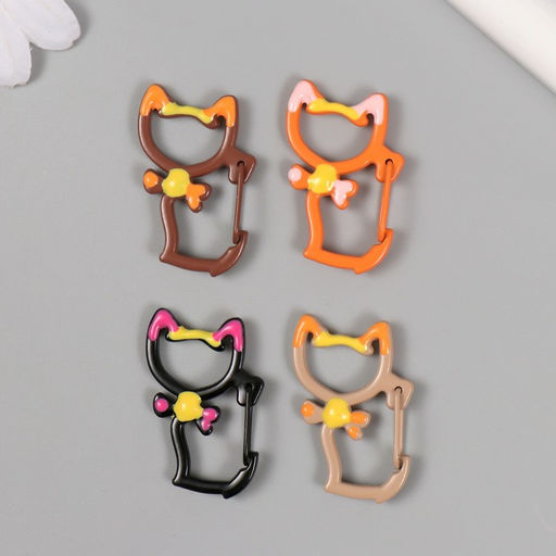 Цена за 4 шт. Карабин металл Кошечка с бантиком МИКС 3,7х2,1 см - Арт узор фото 2