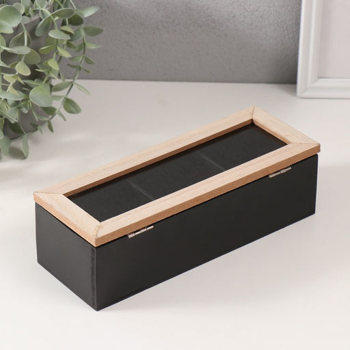 Шкатулка для чая с делениями «Домик», дерево, чёрная, 23.7×9.5×7.5 см