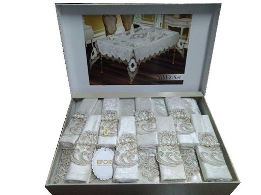 Скатерть EFOR YILDIZ 160x220 прямоугольная с 8 салфетками кремовый