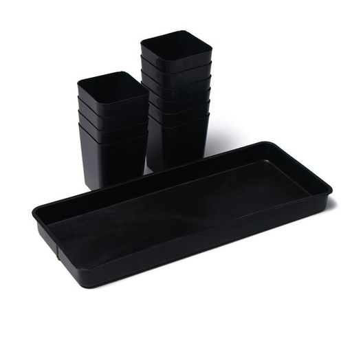 Набор для рассады: стаканы по 700 мл (10 шт.), поддон 44×18 см, чёрный, Greengo
