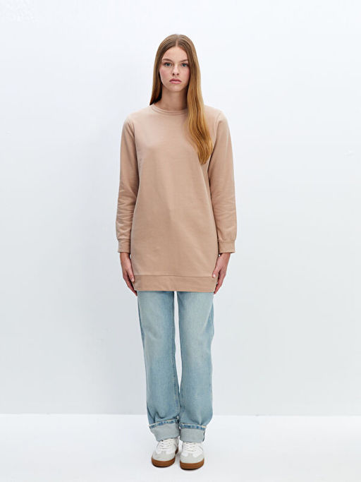 Bisiklet Yaka Kad?n Kal?n Sweatshirt Tunik