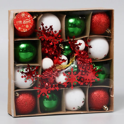 Ёлочные игрушки Каникулы, шары новогодние, d=6 и 2.5 см, 21 шт., узоры + мишура 1 м, МИКС - Зимнее волшебство фото 2