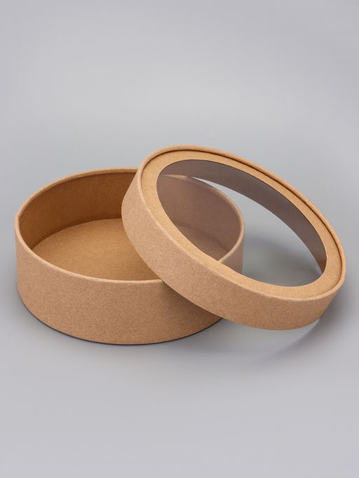 Набор круглых подарочных коробок, завальцованные с окном, крафт, набор 8 шт., 18×6 см