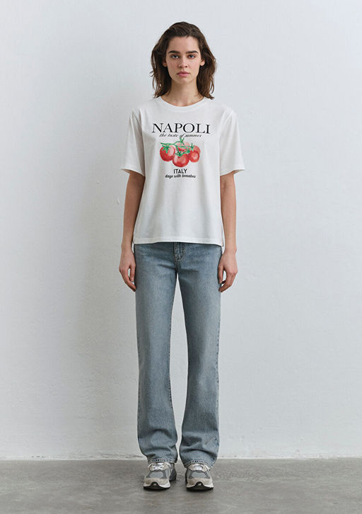 Napoli Bask?l? Beyaz Tisort - Mavi фото 3