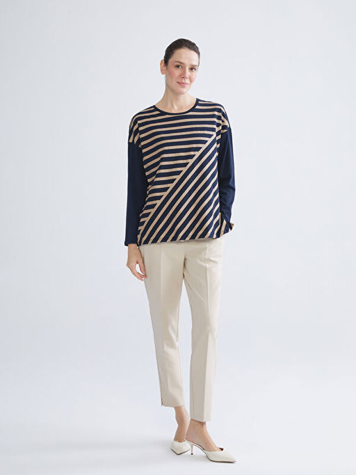 Bisiklet Yaka ?izgili Kad?n Ti??rt