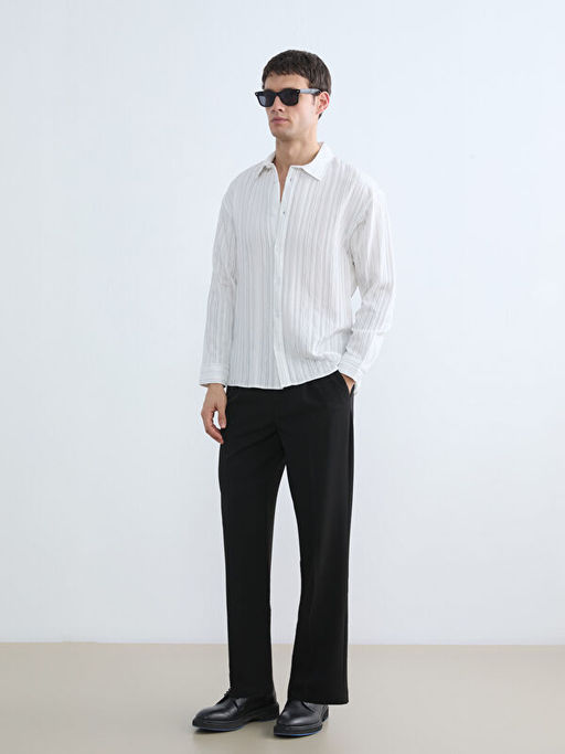 Regular Fit ?izgili Poplin Erkek G?mlek