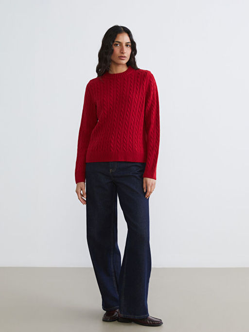 Bisiklet Yaka Kendinden Desenli Kad?n Triko Kazak