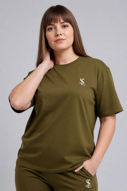 Арт. 2363 Костюм с брюками женский 50-58 Цвет:верх-зеленый кофе, низ-зеленый кофе