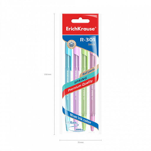 Цена за 50 шт. Ручка шариковая ErichKrause R-301 Stick Spring 0.7, цвет чернил синий (в коробке по 50 шт.)  фото 13