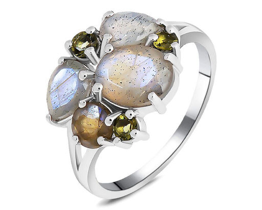 Кольцо, лабрадорит , оливковая шпинель, Джаккет