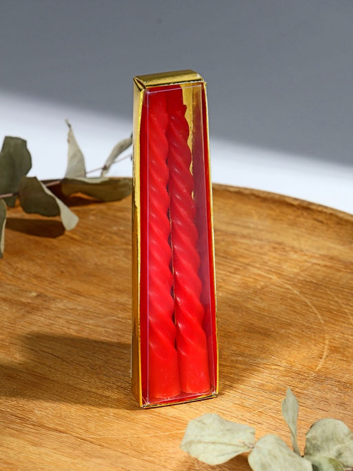Цена за 4 шт. Набор свечей витых, 1.5×15 см, 2 шт., красный