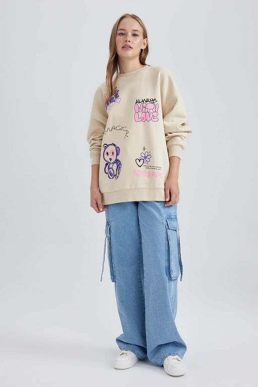 Толстый толстый свитшот Cool Oversize с круглым вырезом - Defacto фото 2