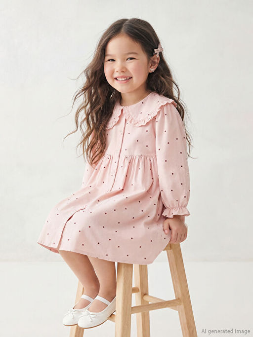 Bebe Yaka Puantiyeli K?z ?ocuk Elbise