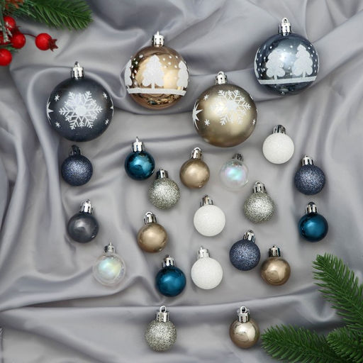 Ёлочные игрушки Морозное утро, шары новогодние, d=3 см, d=6 см, набор 32 шт., МИКС - Зимнее волшебство фото 3