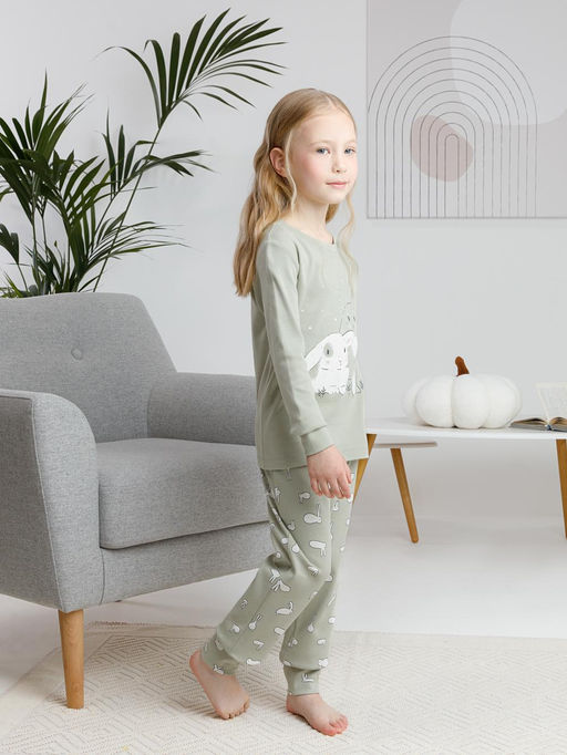 К 1541/шалфей,белые зайчики пижама дет