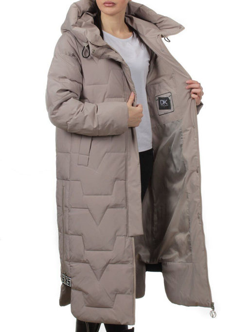 H268 DK. BEIGE Пальто зимнее женское (170 гр. холлофайбер)