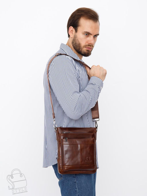 Сумка мужская кожаная 1022-2 brown Fuzhiniao  в Новосибирске