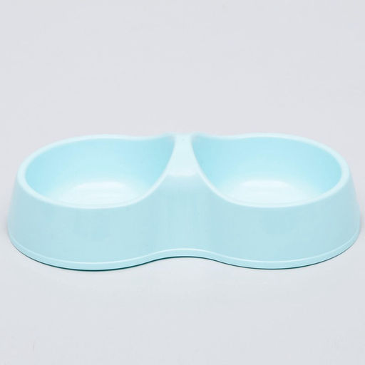Цена за 2 шт. Миска двойная Мур-мяу 22.5 см × 13 см × 6 см, 0.2 л, голубой